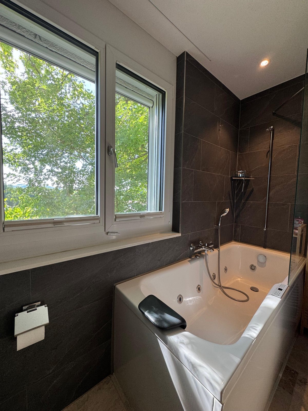 Whirlpool bath with a window onto the garden — Villa 77 Aargau